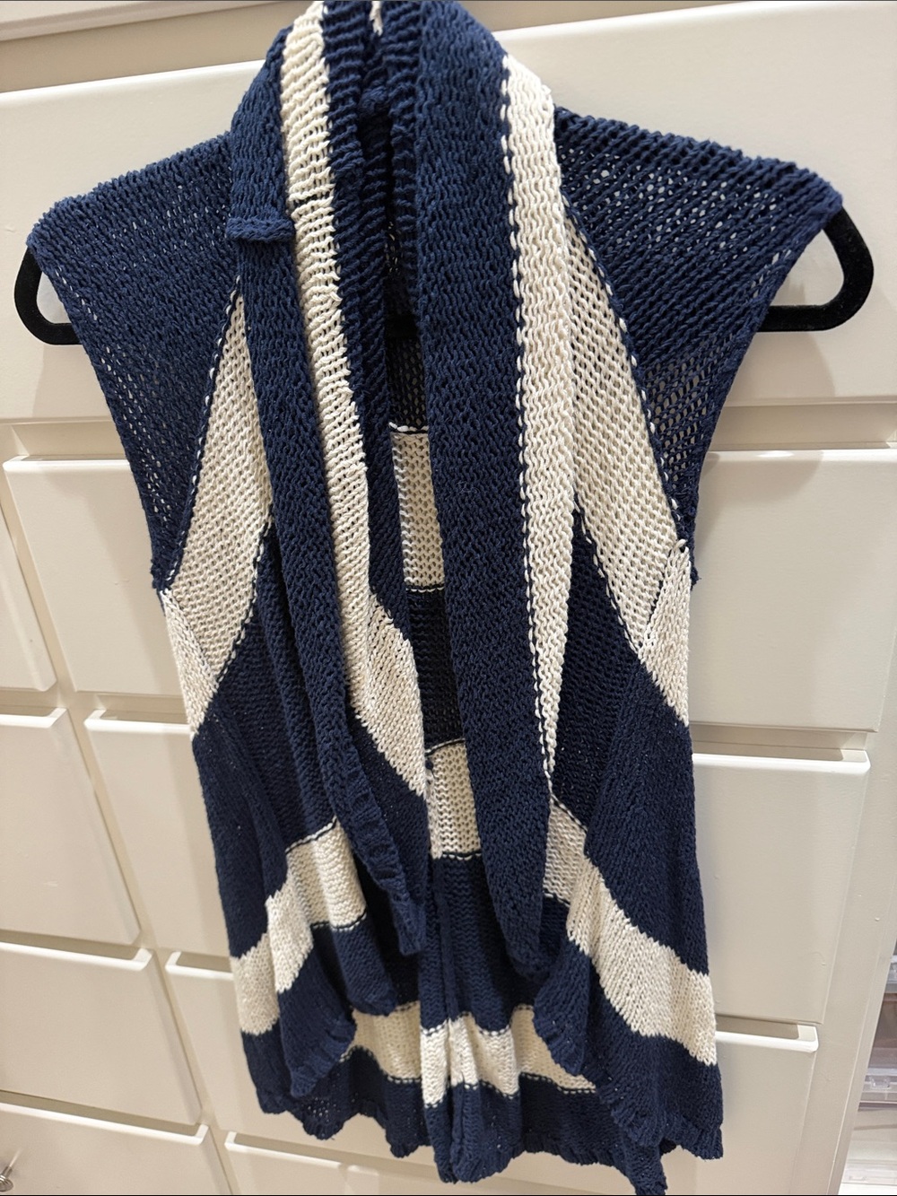 CAbi Navy and Cream Striped Knit Vest